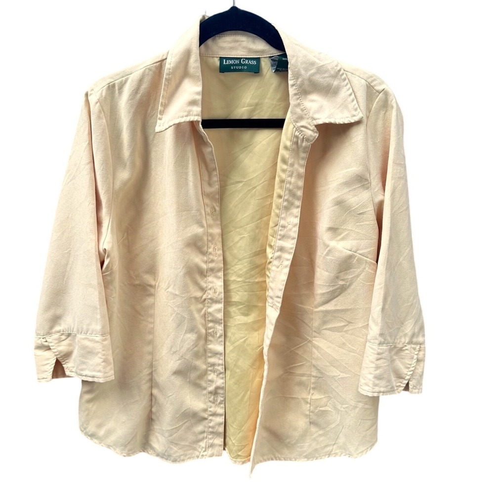 Lemon Grass Studio Peach Faux Suede Button Down Shirt 3/4 Sleeve Lined Large